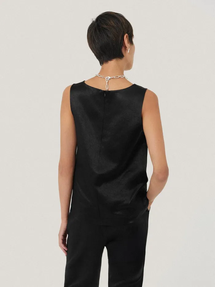 Women Bonded Satin Tank Top Black Jigsaw Shirts and Tops