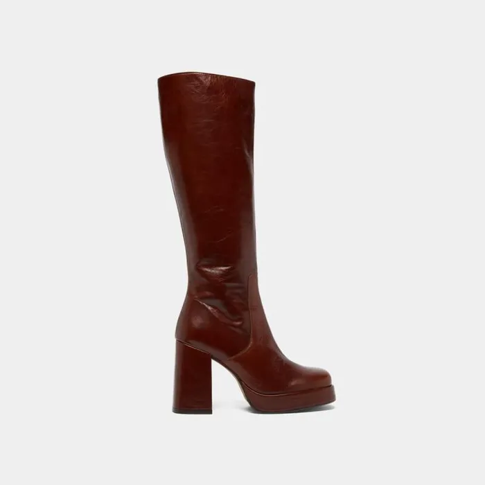 Women Boots With Heels And Square Toes Brown JONAK Boots Thighhigh Boots
