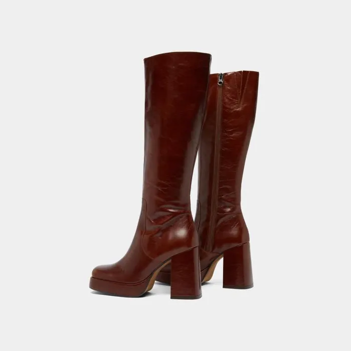 Women Boots With Heels And Square Toes Brown JONAK Boots Thighhigh Boots