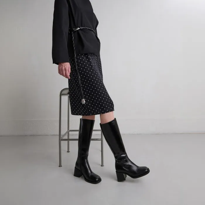 Women Boots With Thick Heels And Square Toes Black JONAK Boots Thighhigh Boots