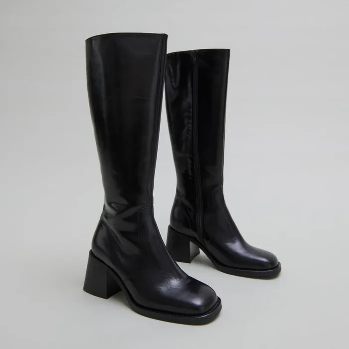 Women Boots With Thick Heels And Square Toes Black JONAK Boots Thighhigh Boots