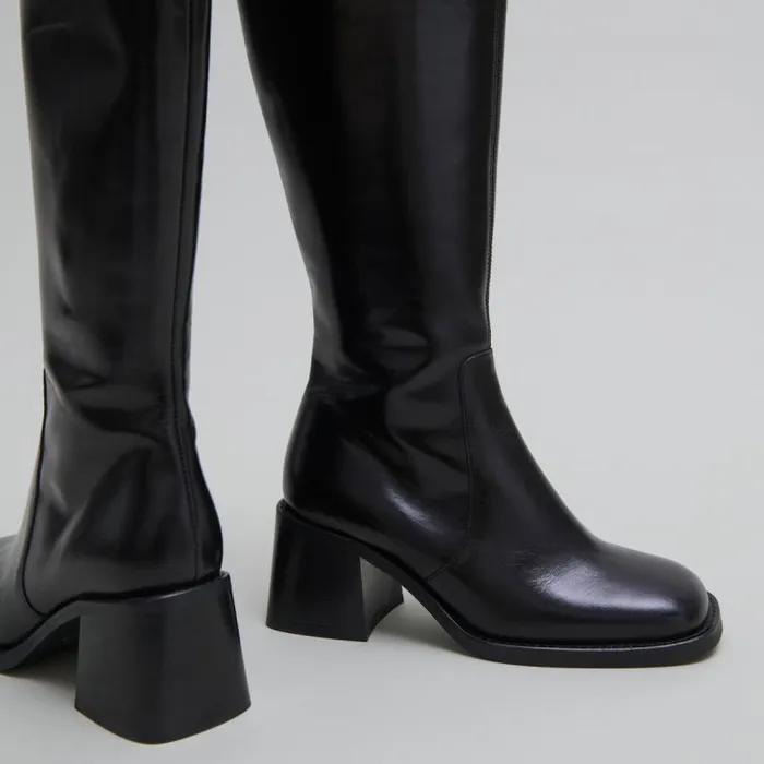 Women Boots With Thick Heels And Square Toes Black JONAK Boots Thighhigh Boots