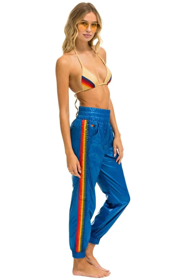 Women Bottoms Aviator Nation 5 STRIPE HI RISE WIND PANT 8211 SNORKEL BLUE