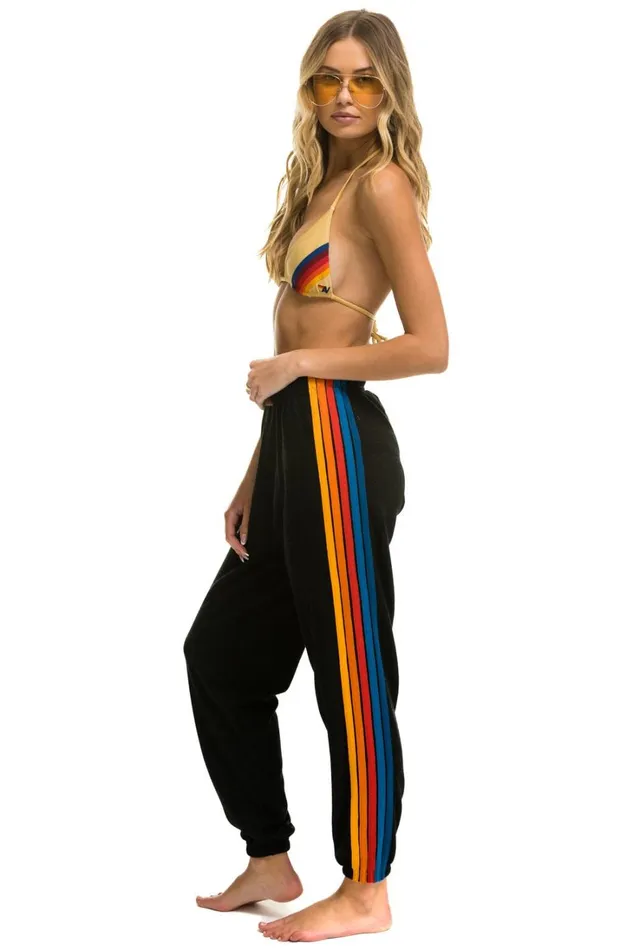 Women Bottoms Aviator Nation 5 STRIPE SWEATPANTS 8211 BLACK 2