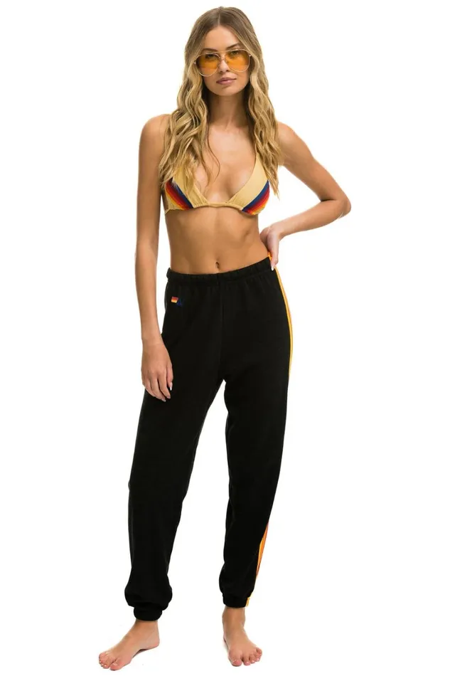 Women Bottoms Aviator Nation 5 STRIPE SWEATPANTS 8211 BLACK 2