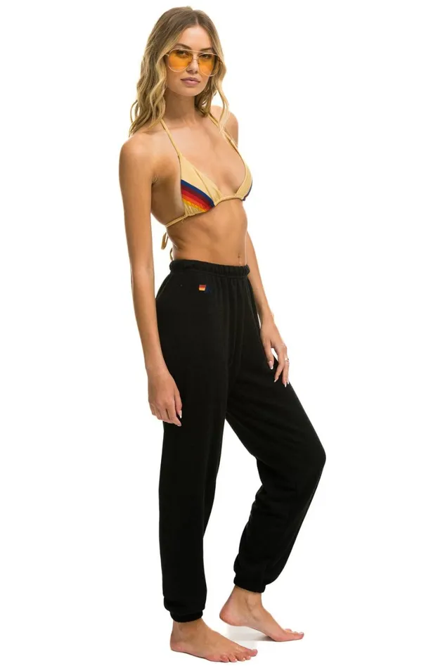 Women Bottoms Aviator Nation 5 STRIPE SWEATPANTS 8211 BLACK 2