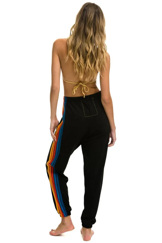 Women Bottoms Aviator Nation 5 STRIPE SWEATPANTS 8211 BLACK 2