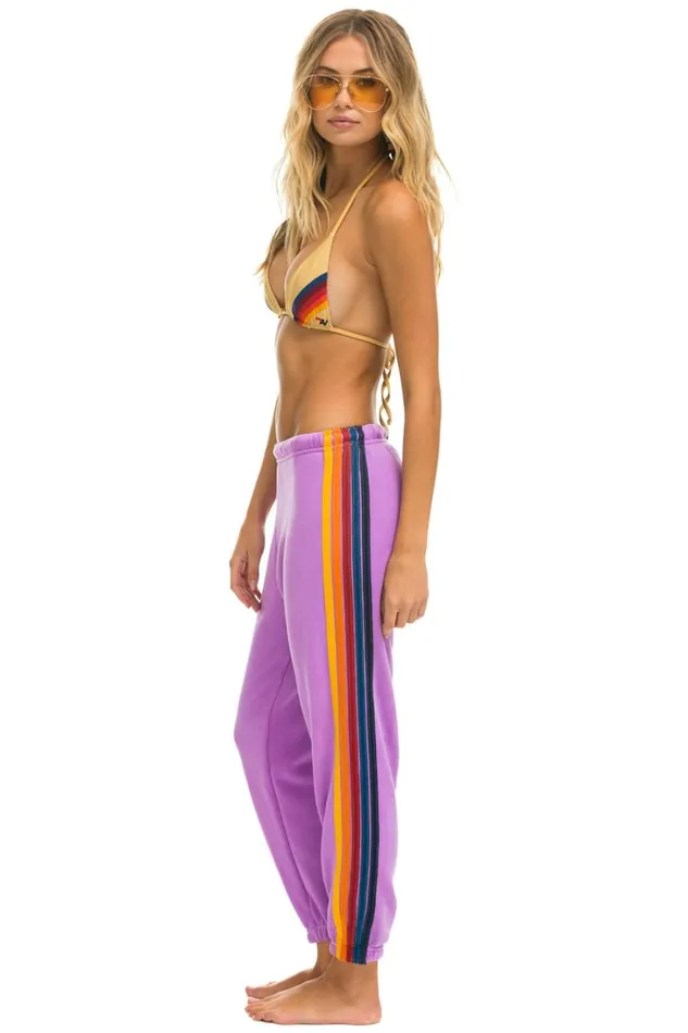 Women Bottoms Aviator Nation 5 STRIPE SWEATPANTS 8211 NEON PURPLE