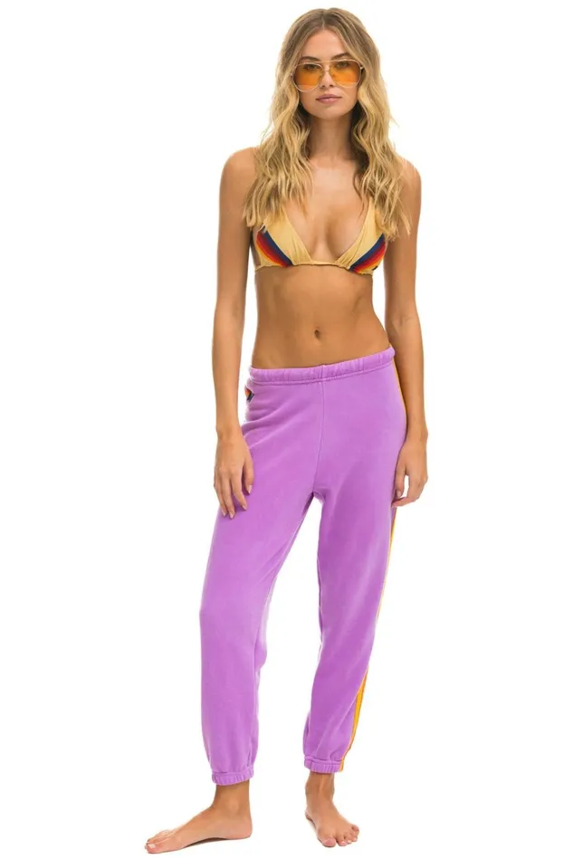 Women Bottoms Aviator Nation 5 STRIPE SWEATPANTS 8211 NEON PURPLE Women Bottoms Aviator Nation 5 STRIPE SWEATPANTS 8211 NEON PURPLE