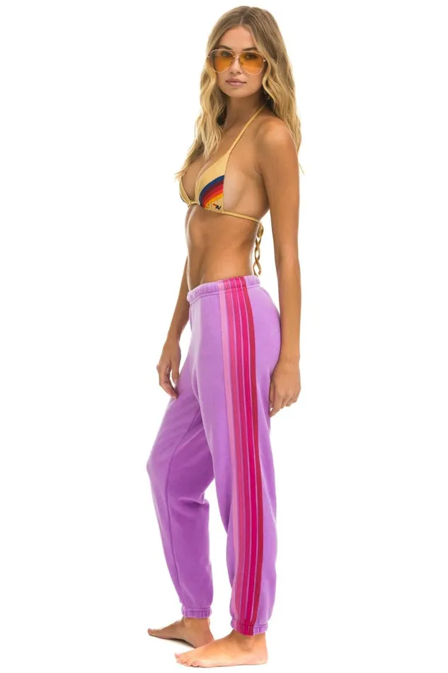 Women Bottoms Aviator Nation 5 STRIPE SWEATPANTS 8211 NEON PURPLE PINK