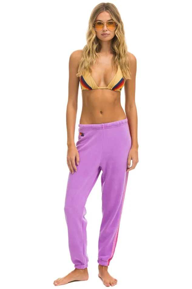 Women Bottoms Aviator Nation 5 STRIPE SWEATPANTS 8211 NEON PURPLE PINK Women Bottoms Aviator Nation 5 STRIPE SWEATPANTS 8211 NEON PURPLE PINK