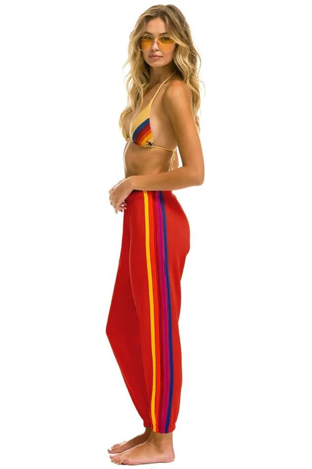 Women Bottoms Aviator Nation 5 STRIPE SWEATPANTS 8211 RED YELLOW PURPLE