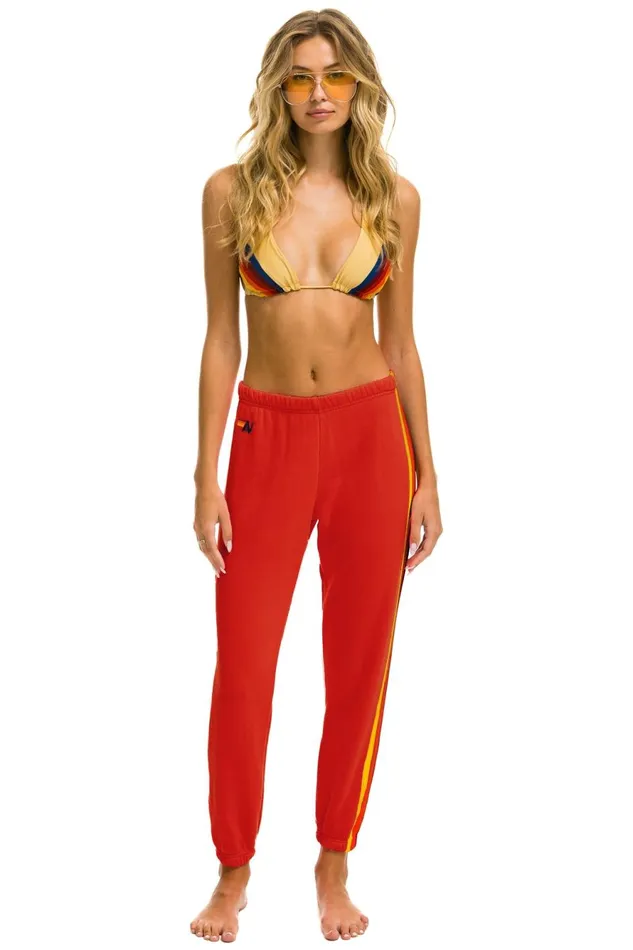 Women Bottoms Aviator Nation 5 STRIPE SWEATPANTS 8211 RED YELLOW PURPLE