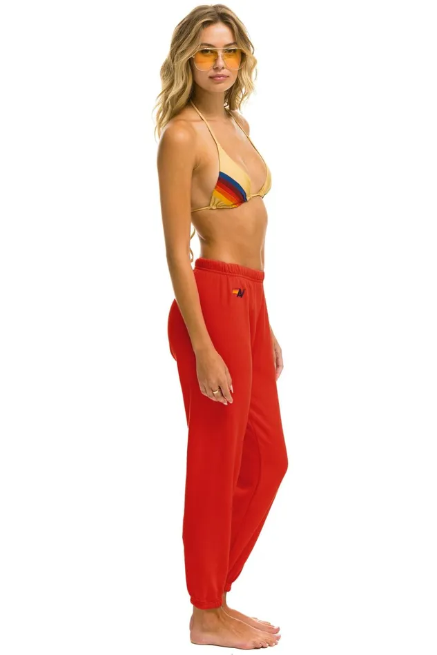 Women Bottoms Aviator Nation 5 STRIPE SWEATPANTS 8211 RED YELLOW PURPLE