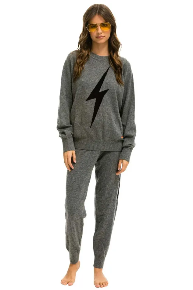 Women Bottoms Aviator Nation BOLT CASHMERE LIGHT SWEATER PANT 8211 DEEP HEATHER BLACK BOLT Women Bottoms Aviator Nation BOLT CASHMERE LIGHT SWEATER PANT 8211 DEEP HEATHER BLACK BOLT