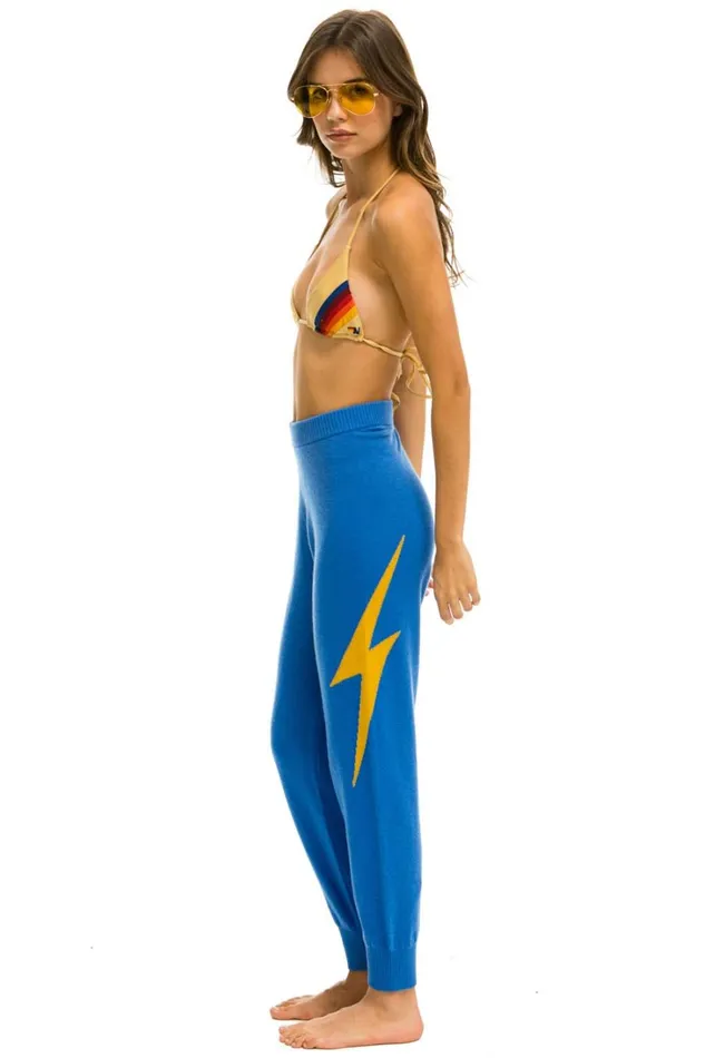 Women Bottoms Aviator Nation BOLT CASHMERE LIGHT SWEATER PANT 8211 VINTAGE BLUE GOLD BOLT