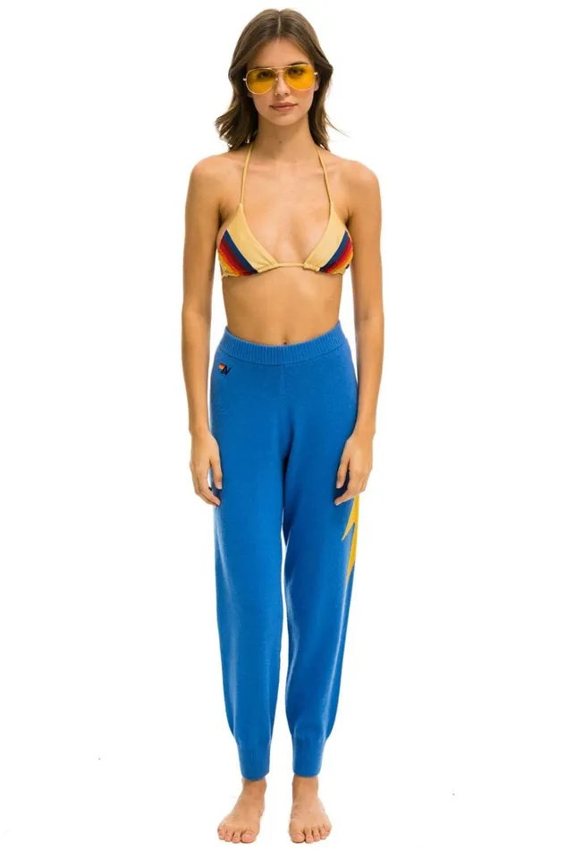Women Bottoms Aviator Nation BOLT CASHMERE LIGHT SWEATER PANT 8211 VINTAGE BLUE GOLD BOLT