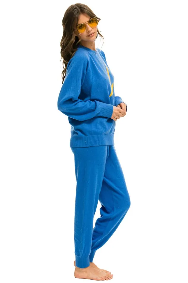 Women Bottoms Aviator Nation BOLT CASHMERE LIGHT SWEATER PANT 8211 VINTAGE BLUE GOLD BOLT