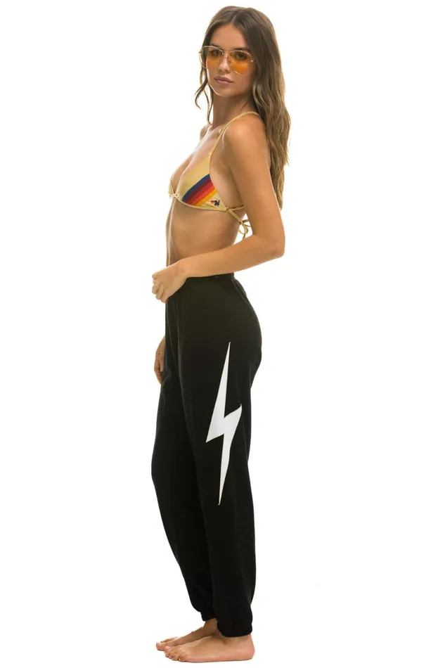 Women Bottoms Aviator Nation BOLT STITCH SWEATPANTS 8211 BLACK WHITE