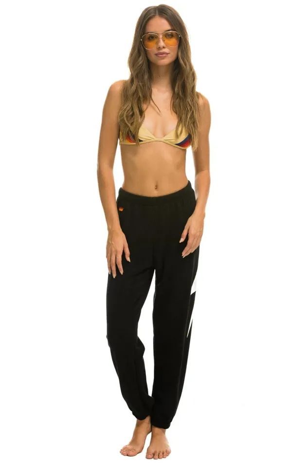 Women Bottoms Aviator Nation BOLT STITCH SWEATPANTS 8211 BLACK WHITE