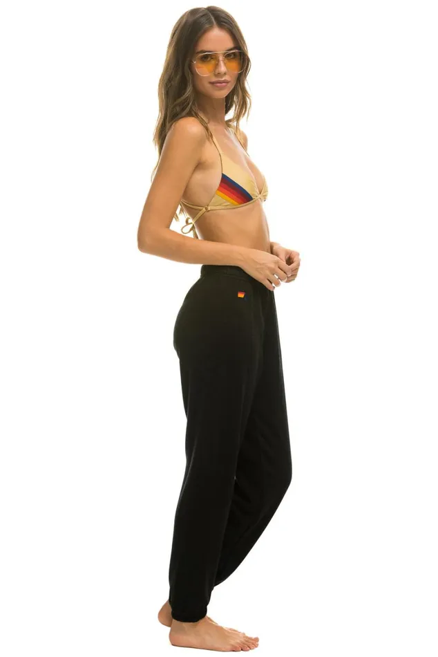 Women Bottoms Aviator Nation BOLT STITCH SWEATPANTS 8211 BLACK WHITE