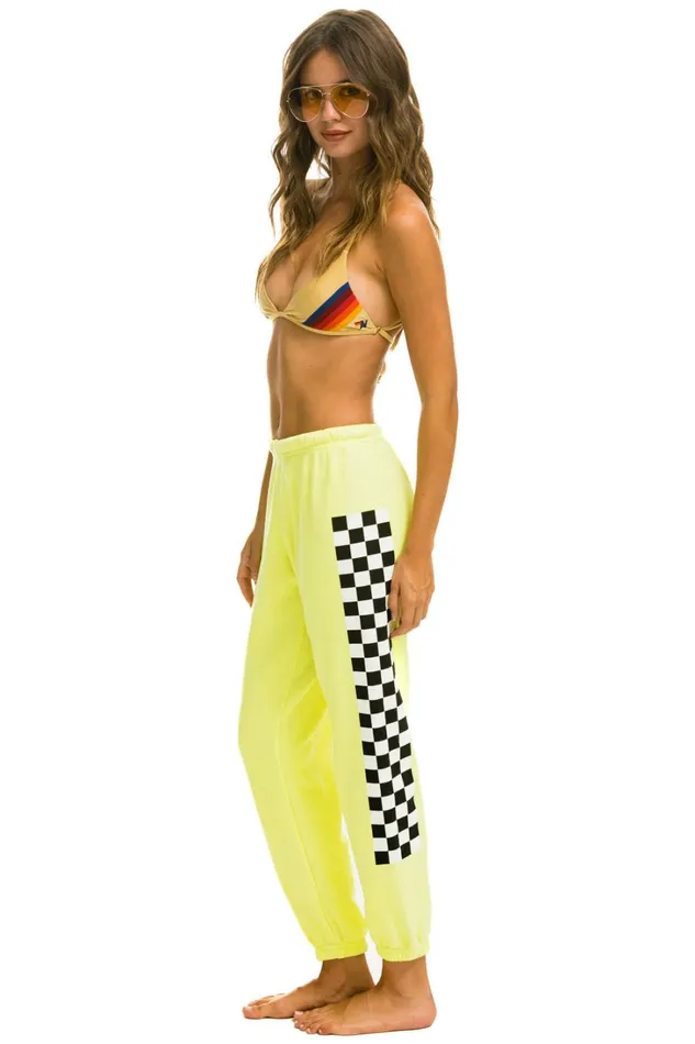 Women Bottoms Aviator Nation CHECK LEG SWEATPANTS 8211 NEON YELLOW