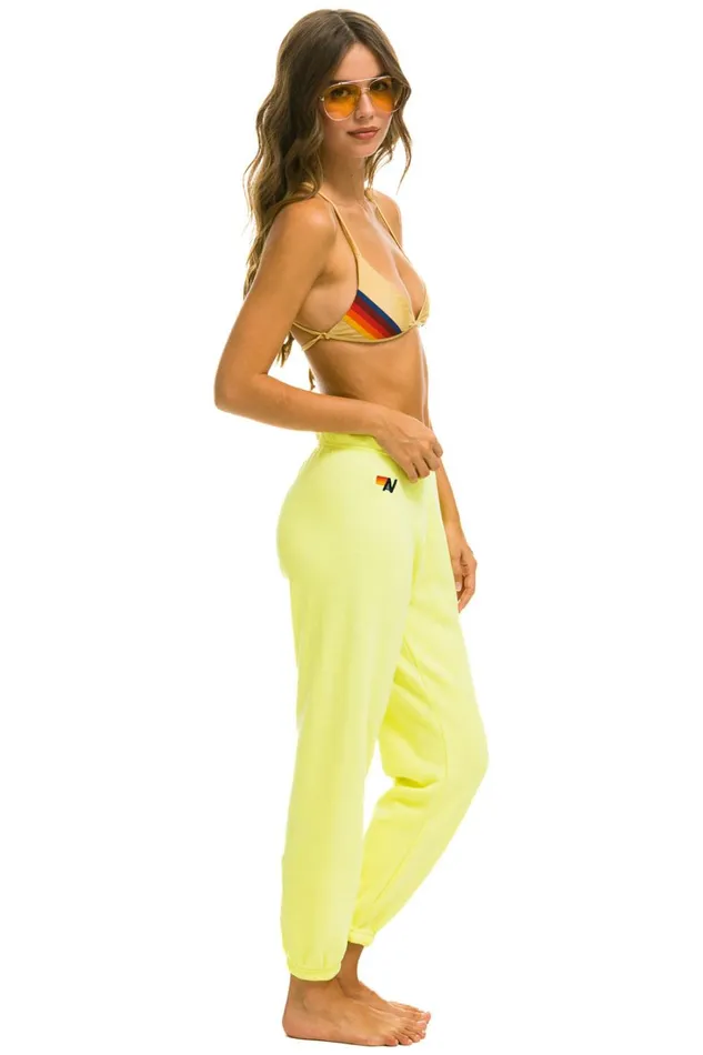 Women Bottoms Aviator Nation CHECK LEG SWEATPANTS 8211 NEON YELLOW Women Bottoms Aviator Nation CHECK LEG SWEATPANTS 8211 NEON YELLOW