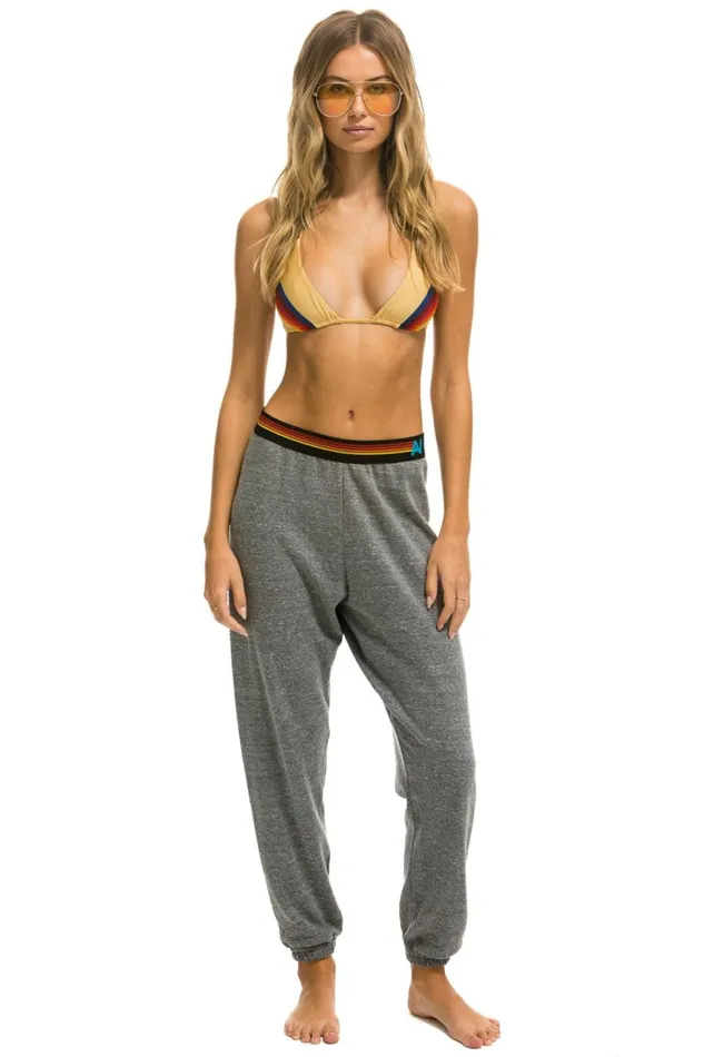 Women Bottoms Aviator Nation LOGO STRIPE SWEATPANTS 8211 HEATHER GREY