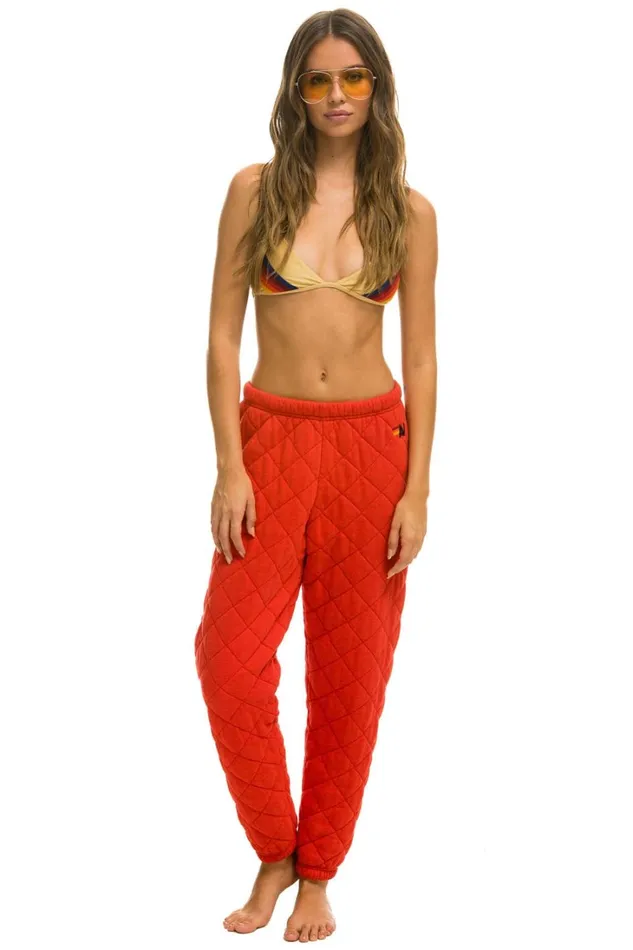 Women Bottoms Aviator Nation QUILTED SWEATPANTS 8211 RED