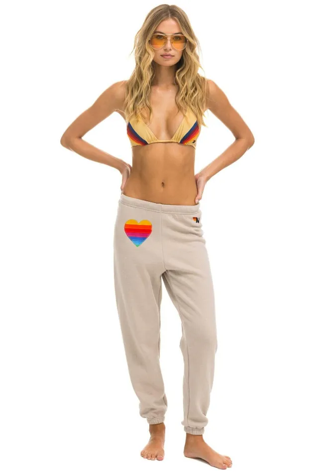 Women Bottoms Aviator Nation RAINBOW HEART STITCH SWEATPANTS 8211 SAND