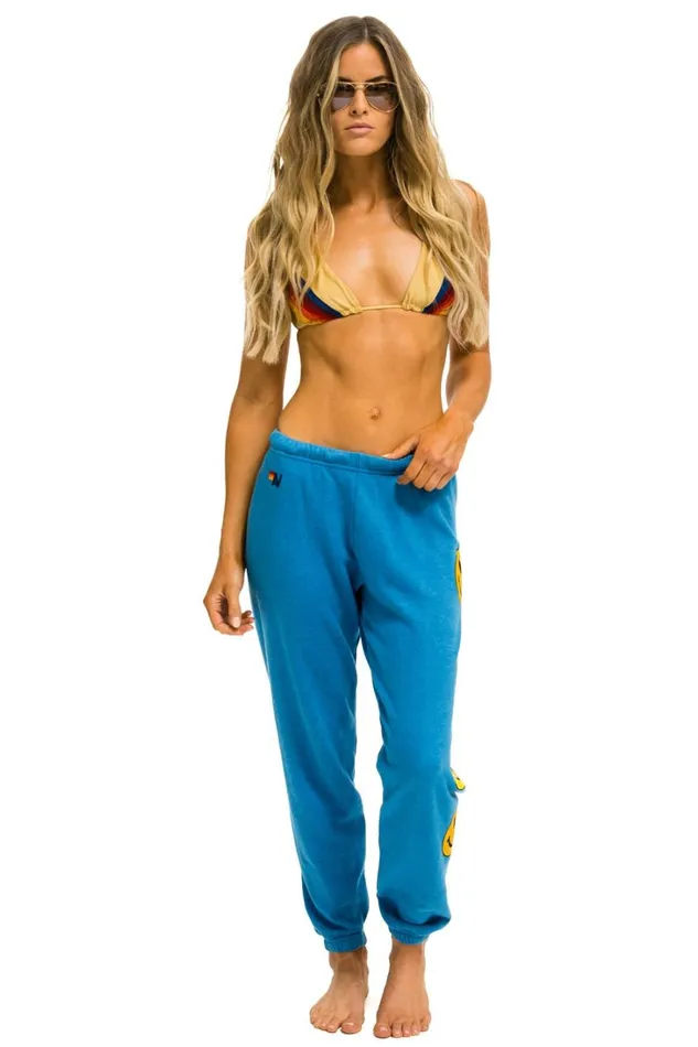 Women Bottoms Aviator Nation SMILEY 2 SWEATPANTS 8211 OCEAN