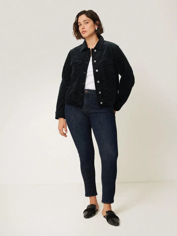 Women Boxy Cord Trucker Jacket Navy Jigsaw Coords