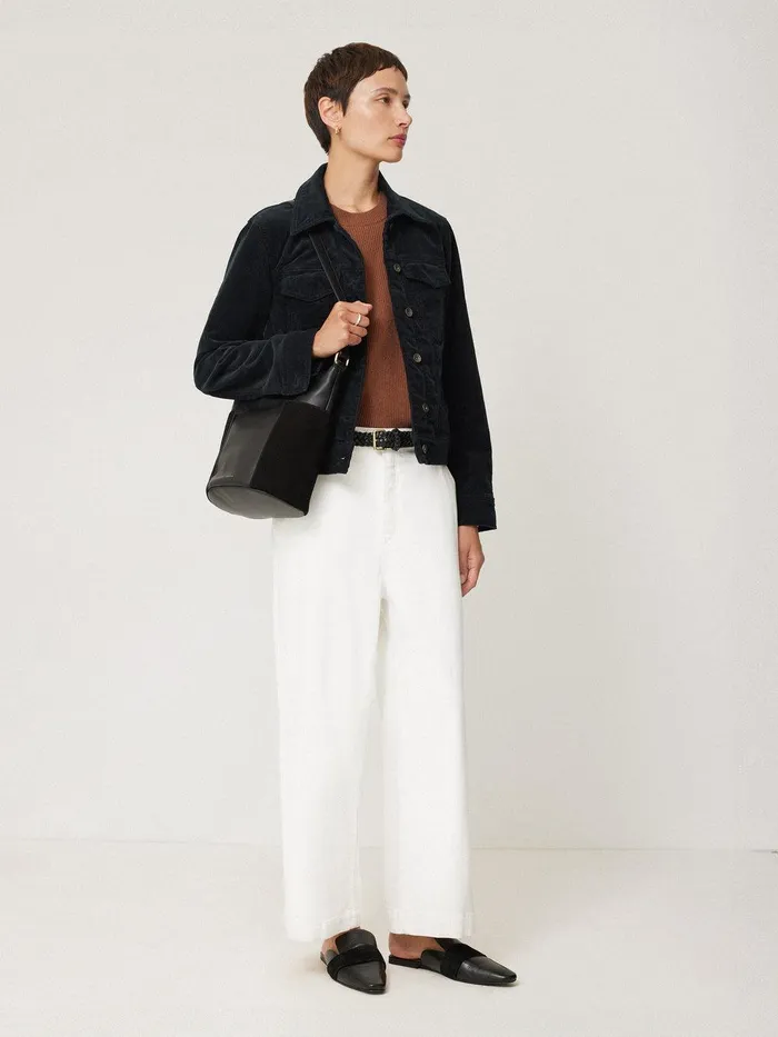 Women Boxy Cord Trucker Jacket Navy Jigsaw Coords