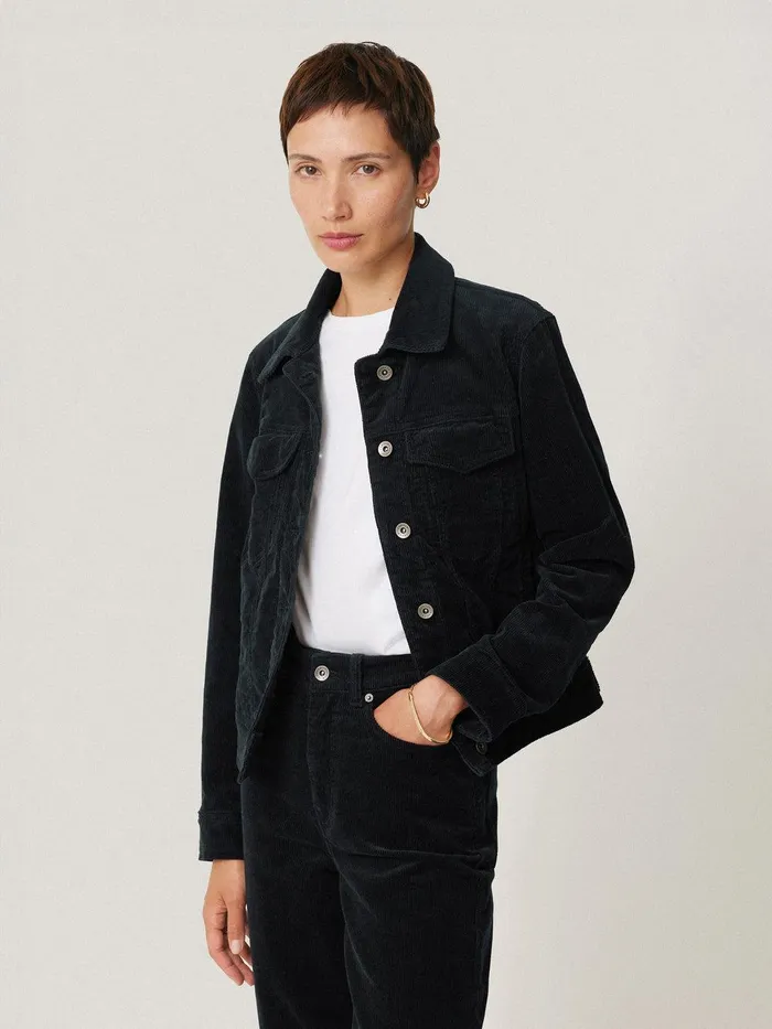 Women Boxy Cord Trucker Jacket Navy Jigsaw Coords