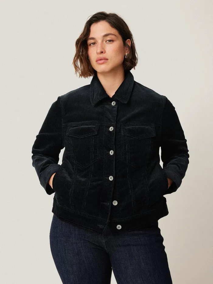 Women Boxy Cord Trucker Jacket Navy Jigsaw Coords