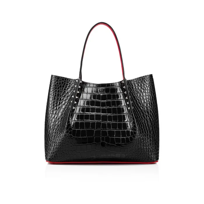 Women Cabarock Small Tote Bag 8211 Alligator Embossed Calf Leather And Spikes 8211 Black Christian Louboutin Totes Women Cabarock Small Tote Bag 8211 Alligator Embossed Calf Leather And Spikes 8211 Black Christian Louboutin Totes