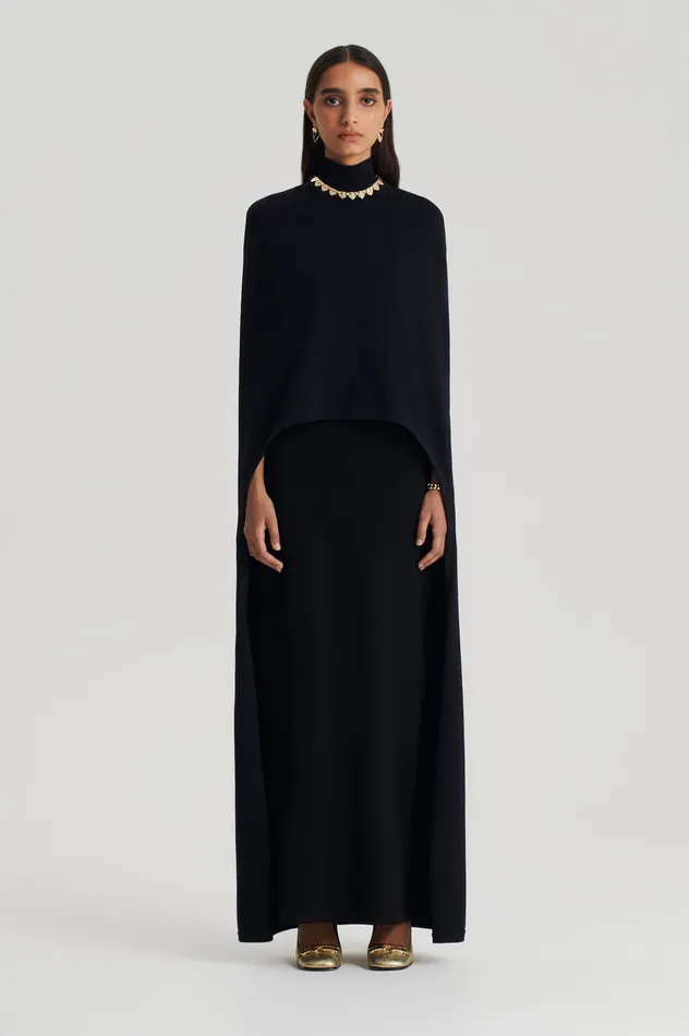 Women Capes Scanlan Theodore CREPE KNIT SOFT CAPE BLACK
