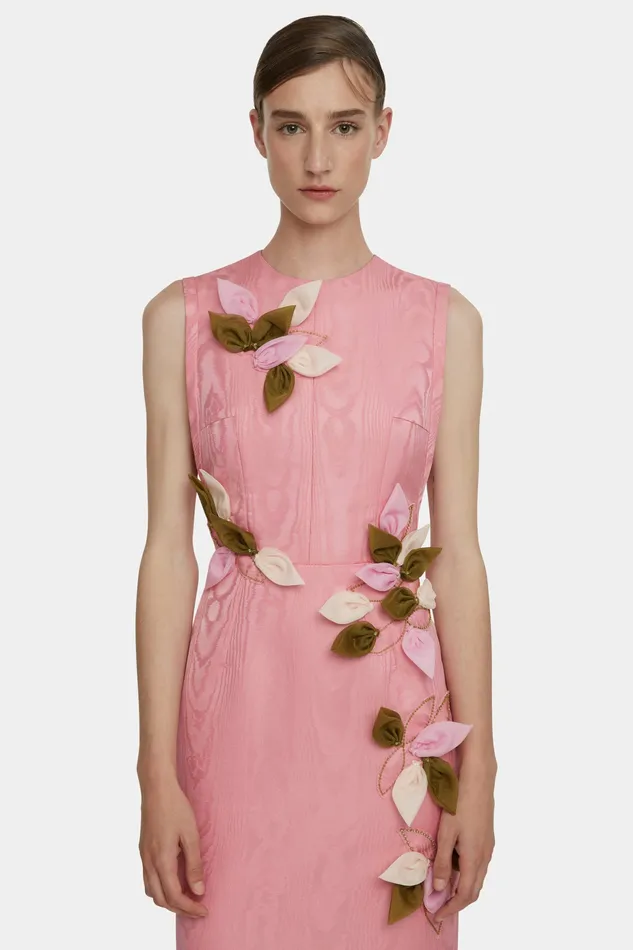 Women Cappia Petal Applique Dress in Pink Moire Mikado Dresses Emilia Wickstead