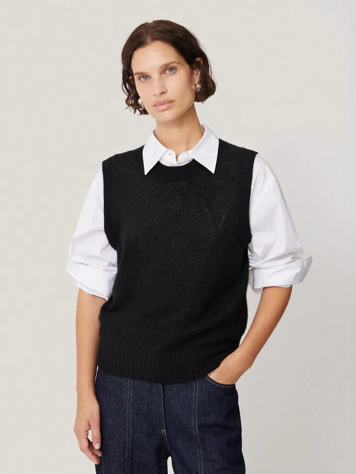 Women Cashmere Crew Neck Tank Black Jigsaw Knitwear and Cashmere