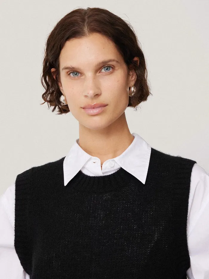 Women Cashmere Crew Neck Tank Black Jigsaw Knitwear and Cashmere