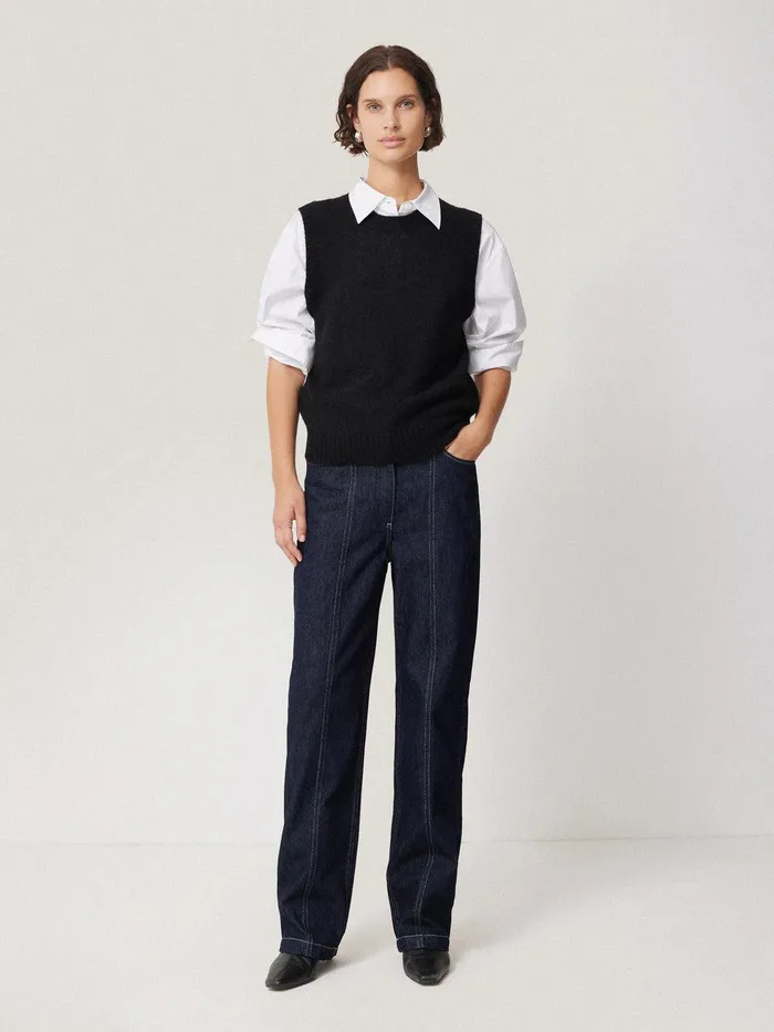 Women Cashmere Crew Neck Tank Black Jigsaw Knitwear and Cashmere