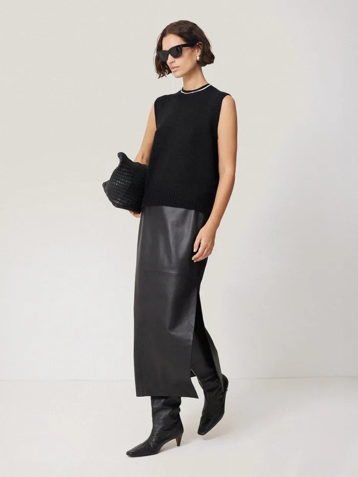 Women Cashmere Crew Neck Tank Black Jigsaw Knitwear and Cashmere