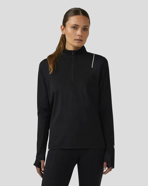 Women Castore 14 Zips WoApex Long Sleeve Aeromesh Training 14 Zip Top 8211 Black