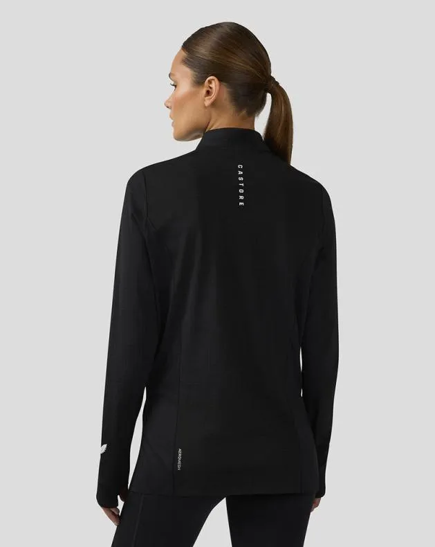 Women Castore 14 Zips WoApex Long Sleeve Aeromesh Training 14 Zip Top 8211 Black