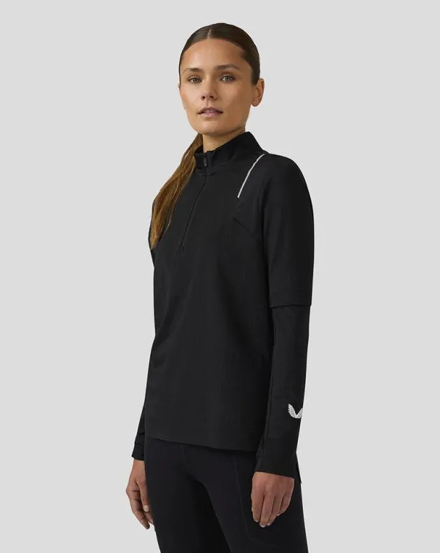 Women Castore 14 Zips WoApex Long Sleeve Aeromesh Training 14 Zip Top 8211 Black