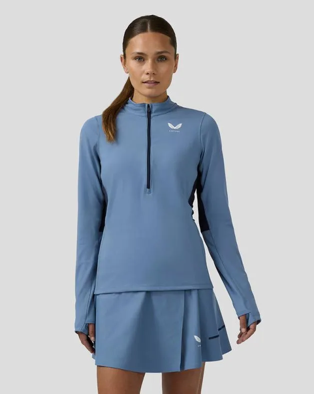 Women Castore Tops WoTennis Aeromesh Performance Half Zip 8211 Light Blue
