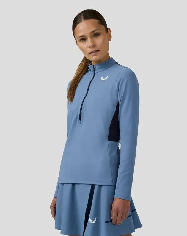 Women Castore Tops WoTennis Aeromesh Performance Half Zip 8211 Light Blue