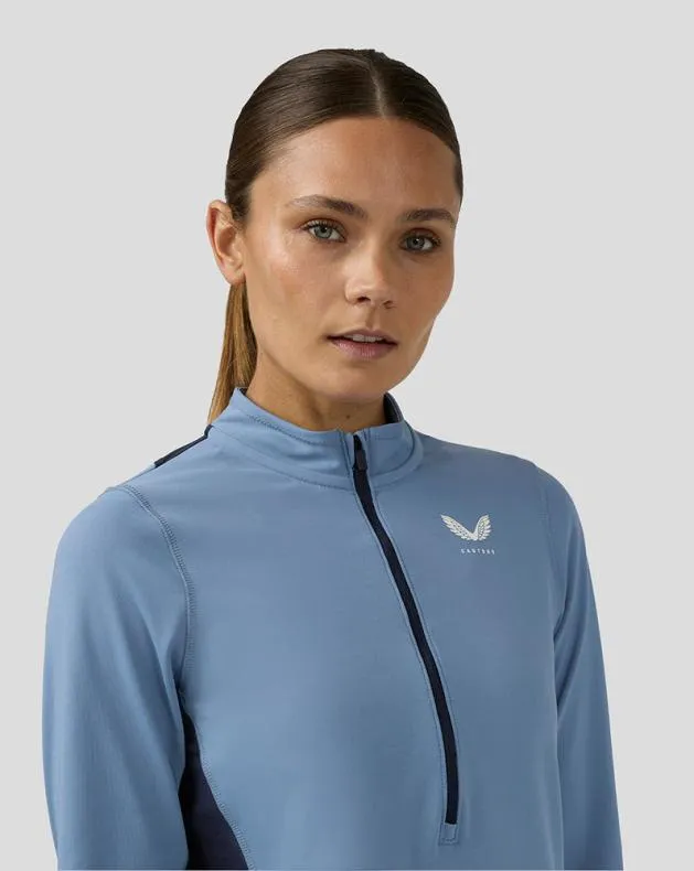 Women Castore Tops WoTennis Aeromesh Performance Half Zip 8211 Light Blue