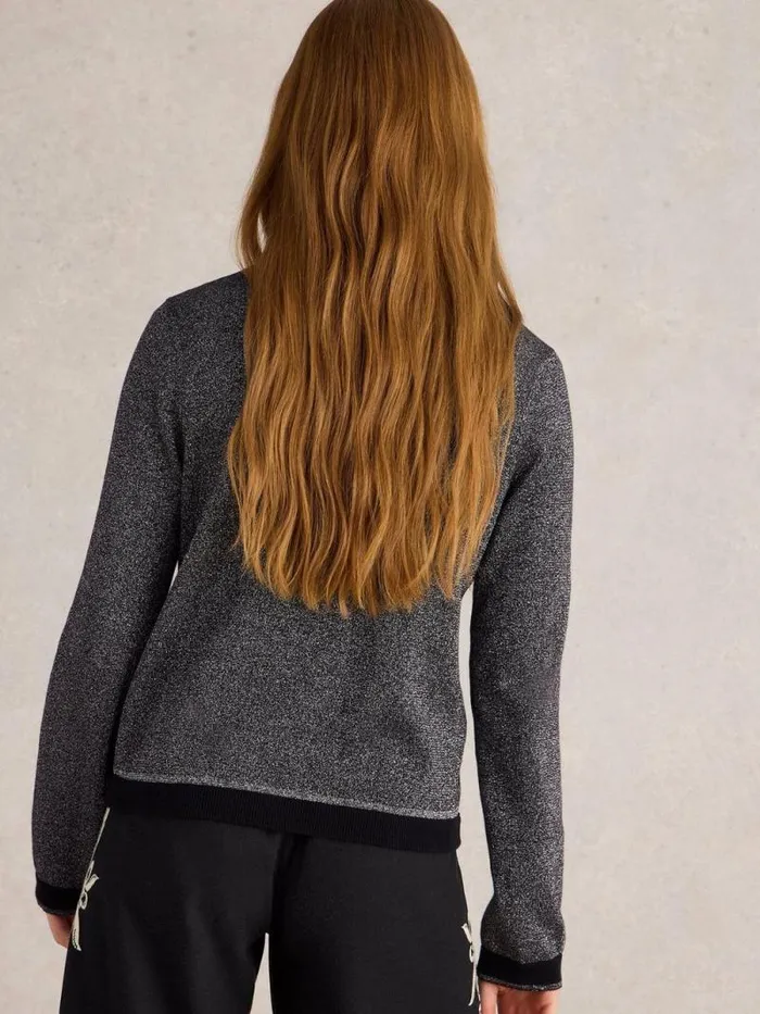 Women CHARLOTTE SPARKLE CARDI Pure Black White Stuff Knitwear