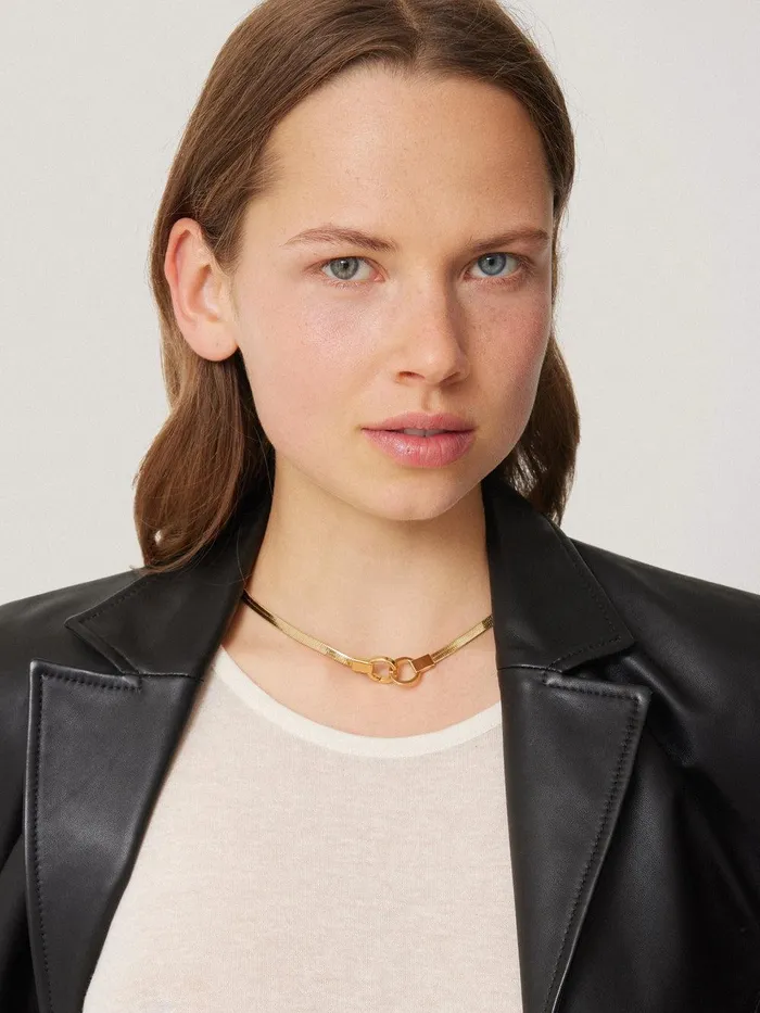 Women Chunky Snake Chain Necklace Gold Jigsaw Party